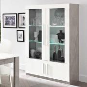 Breta Gloss Display Cabinet 2 Doors In White And Grey With LED