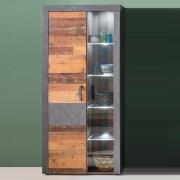 Saige Display Cabinet In Old Wood And Graphite Grey With LED