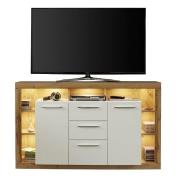 Monza Wooden Tv Sideboard In Wotan Oak And White With LED