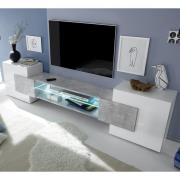 Nevaeh White High Gloss TV Stand 2 Doors In Cement With LED