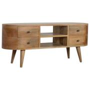 Wooden Circular TV Stand In Oak Ish With 4 Drawers