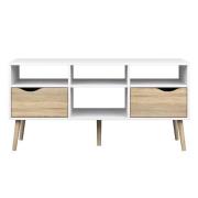 Oklo Wooden 2 Drawers 4 Shelves TV Stand In White And Oak