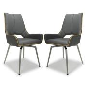 Mosul Grey Leather Dining Chairs With Steel Legs In Pair