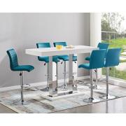 Caprice Large White Gloss Bar Table 6 Ripple Teal Stools