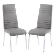 Dora Grey Faux Leather Dining Chairs With Chrome Legs In Pair