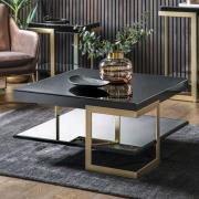 Amana Glass Top Coffee Table With Golden Metal Frame In Black