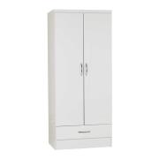 Mark Oak Wooden Wardrobe With 2 Doors White Gloss Front