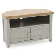 Freda Corner Wooden TV Stand With 2 Doors In Grey And Oak