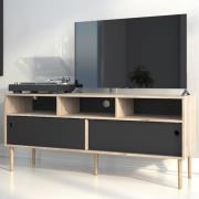 Roxo Wooden 2 Sliding Doors TV Stand In Oak And Black