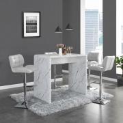 Glacier Vida Marble Effect Gloss Bar Table 4 Candid White Stools