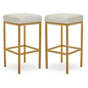 Baino White Leather Bar Stools With Gold Legs In A Pair