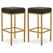 Baino Black Leather Bar Stools With Gold Legs In A Pair