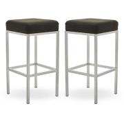 Baino Black Leather Bar Stools With Chrome Legs In A Pair