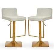 Baino White Leather Bar Chairs With Gold Footrest In A Pair