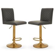 Baino Grey Leather Bar Chairs With Round Gold Base In A Pair