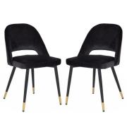 Biretta Black Velvet Dining Chairs With Metal Frame In Pair