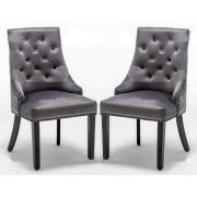 Carrboro Round Knocker Dark Grey Velvet Dining Chair In Pair