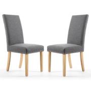 Rabat Steel Grey Fabric Dining Chairs With Natural Legs In Pair