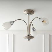 Petal 3 Lights Glass Semi Flush Ceiling Light In Satin Chrome