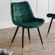 Hadas Velvet Dining Chair In Green With Black Metal Legs