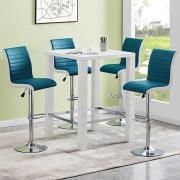 Jam Square Glass White Gloss Bar Table 4 Ritz Teal White Stools