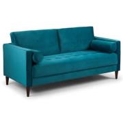 Herbart Plush Velvet 3 Seater Sofa In Teal