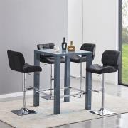 Jam Square Glass Grey Gloss Bar Table 4 Candid Black Stools