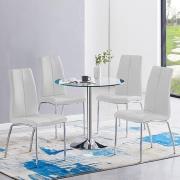 Dante Clear Glass Dining Table With 4 Opal White Chairs