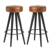 Maror Bruciato Tan Genuine Leather Bar Stools In Pair