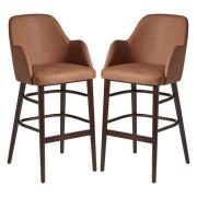 Avelay Vintage Cognac Faux Leather Bar Stools In Pair