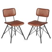 Dinas Bruciato Genuine Leather Dining Chairs In Pair