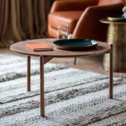 Burlap Wooden Round Coffee Table In Walnut