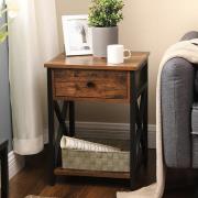 Kearney Wooden Industrial Bedside Cabinet In Rustic Brown