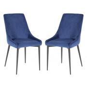 Payton Navy Velvet Dining Chairs With Metal Legs In Pair