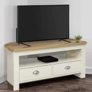 Highland Wooden Corner TV Stand In Cream And Oak