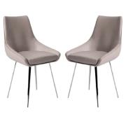 Laceby Taupe Leather Dining Chairs With Chrome Legs In Pair