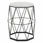 Shalom Octagonal White Marble Top Side Table With Angular Frame