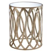 Zaria Round Glass Side Table With Leaf Design Silver Frame