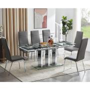 Rihanna Extending Clear Glass Dining Table 6 Dora Grey Chairs