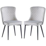 Helmi Silver Velvet Dining Chairs With Black Legs In Pair