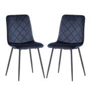 Basia Deep Blue Velvet Fabric Dining Chairs In Pair