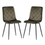 Basia Juniper Green Velvet Fabric Dining Chairs In Pair