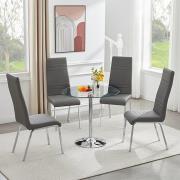 Dante Clear Glass Dining Table With 4 Dora Grey Chairs