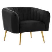 Larrisa Velvet Armchair With Gold Metal Legs In Black