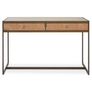 Granule Wooden Laptop Desk With Brass Metal Frame In Oak