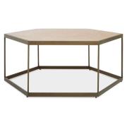 Granule Hexagonal Wooden Coffee Table With Brass Frame In Oak