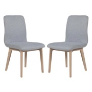 Marlon Light Grey Fabric Dining Chairs With Oak Legs In Pair