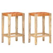 Tegan Large Brown And Natural Wooden Bar Stools In A Pair