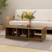 Cason Solid Pinewood Coffee Table With 2 Shelves In Honey Brown