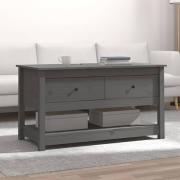 Janie Pine Wood Coffee Table With 2 Drawers In Grey